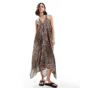 NWT All Saints Lil Leppo Brown Animal Print Asymmetrical Mini Dress